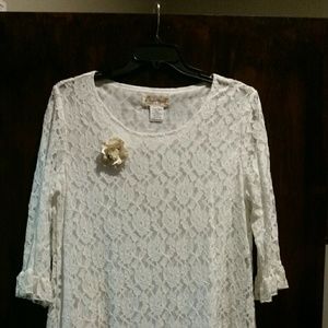 Plus size ivory lace dress with flower detail